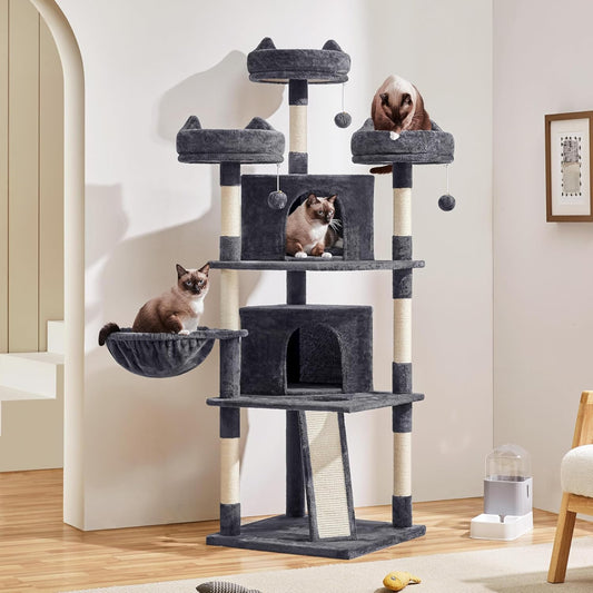 Yaheetech 68.5In Cat Tree Multi-Level Cat Tower with Large Condo&Cozy Perches Stable Pet Play House W/Sisal-Covered Scratching Posts&Board for Indoor Cats, Dark Gray