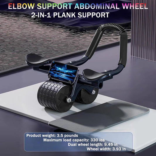 2025 New with Timer Ab Abdominal Exercise Roller Elbow Support, Abs Roller Wheel Core Exercise Equipment, Automatic Rebound Abdominal Wheel(Black)