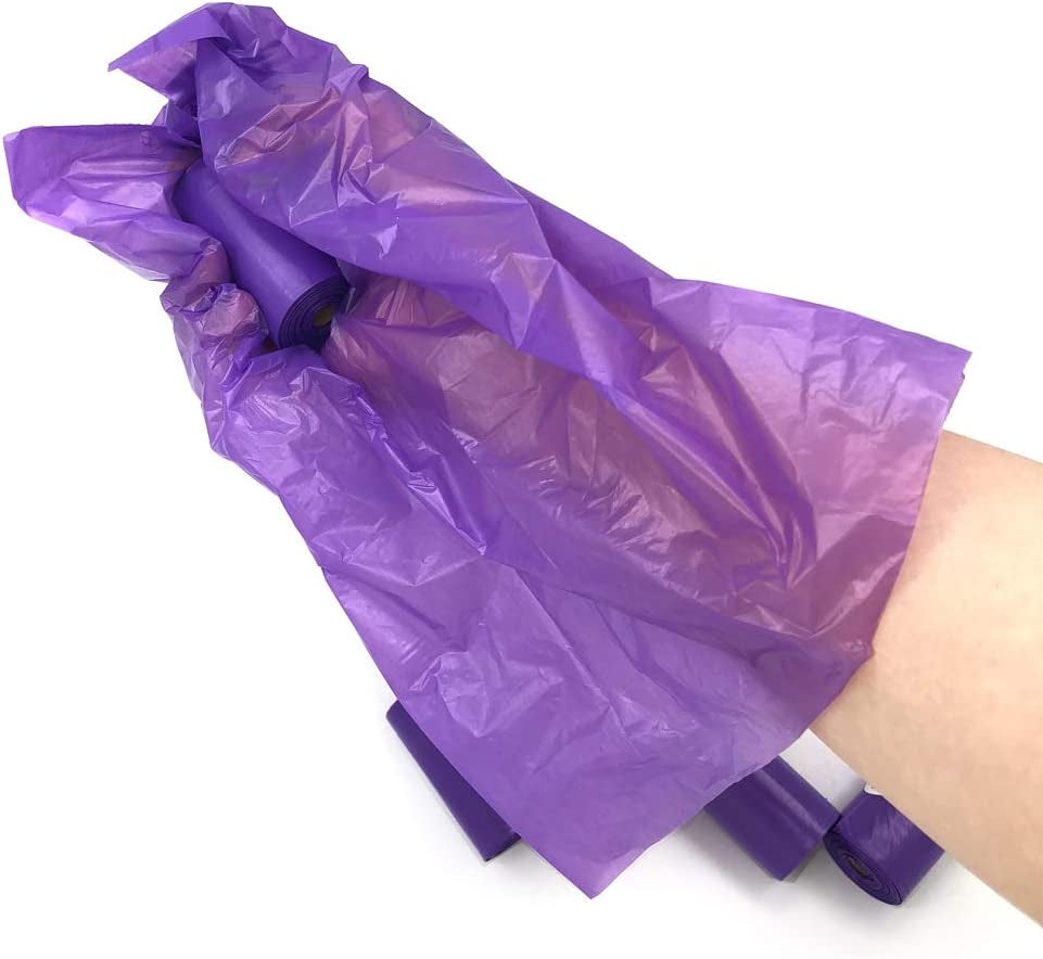 POQOD Dog Poop Bags - Leak-Proof Dog Waste Bags, Clean up Pet Poo Bag Refills 9 Rolls /135 Count, (Purple) Includes Free Bone Dispenser and D-Ring Carabiners Clip