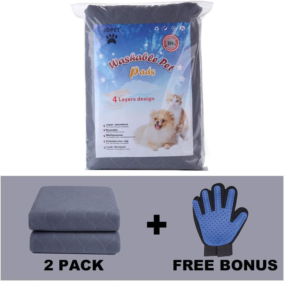 Jdpet Washable Dog Pee Pads+Free Grooming Gloves - Reusable Whelping Pads,Waterproof Dog Mat Non-Slip Puppy Potty Training Pads for Dogs, Cats, Bunny…