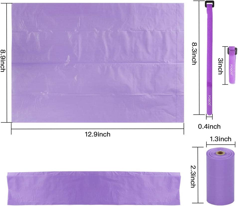 POQOD Dog Poop Bags - Leak-Proof Dog Waste Bags, Clean up Pet Poo Bag Refills 9 Rolls /135 Count, (Purple) Includes Free Bone Dispenser and D-Ring Carabiners Clip