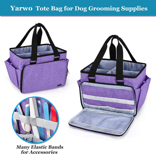 Yarwo Dog Grooming Tote Bag, Cat Grooming Tools Organizer for Pets Grooming Kit and Supplies, Purple