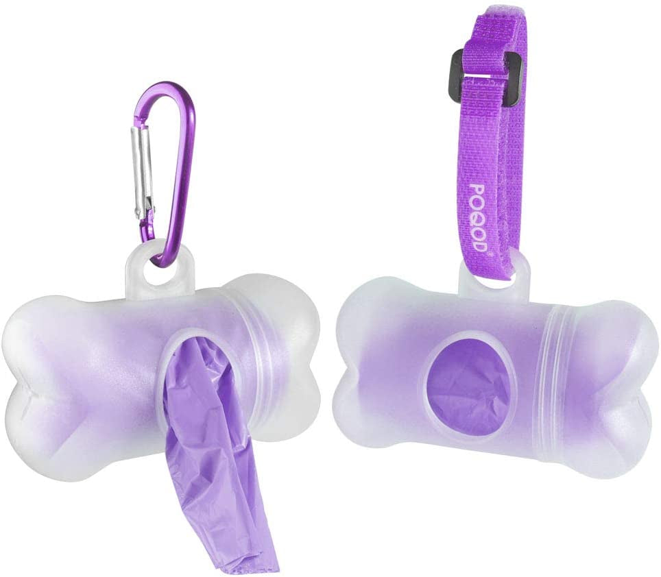 POQOD Dog Poop Bags - Leak-Proof Dog Waste Bags, Clean up Pet Poo Bag Refills 9 Rolls /135 Count, (Purple) Includes Free Bone Dispenser and D-Ring Carabiners Clip