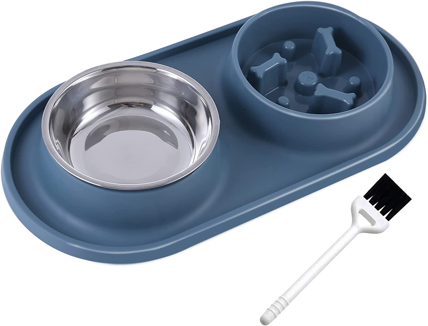 Dog Bowls Small Medium Sized Dog Food Bowl, Slow Feeder Dog Bowl Set, Stainless Steel Dog Bowls, Non-Skid Cat Dog Food and Water Bowls by Deyesom (Navy)