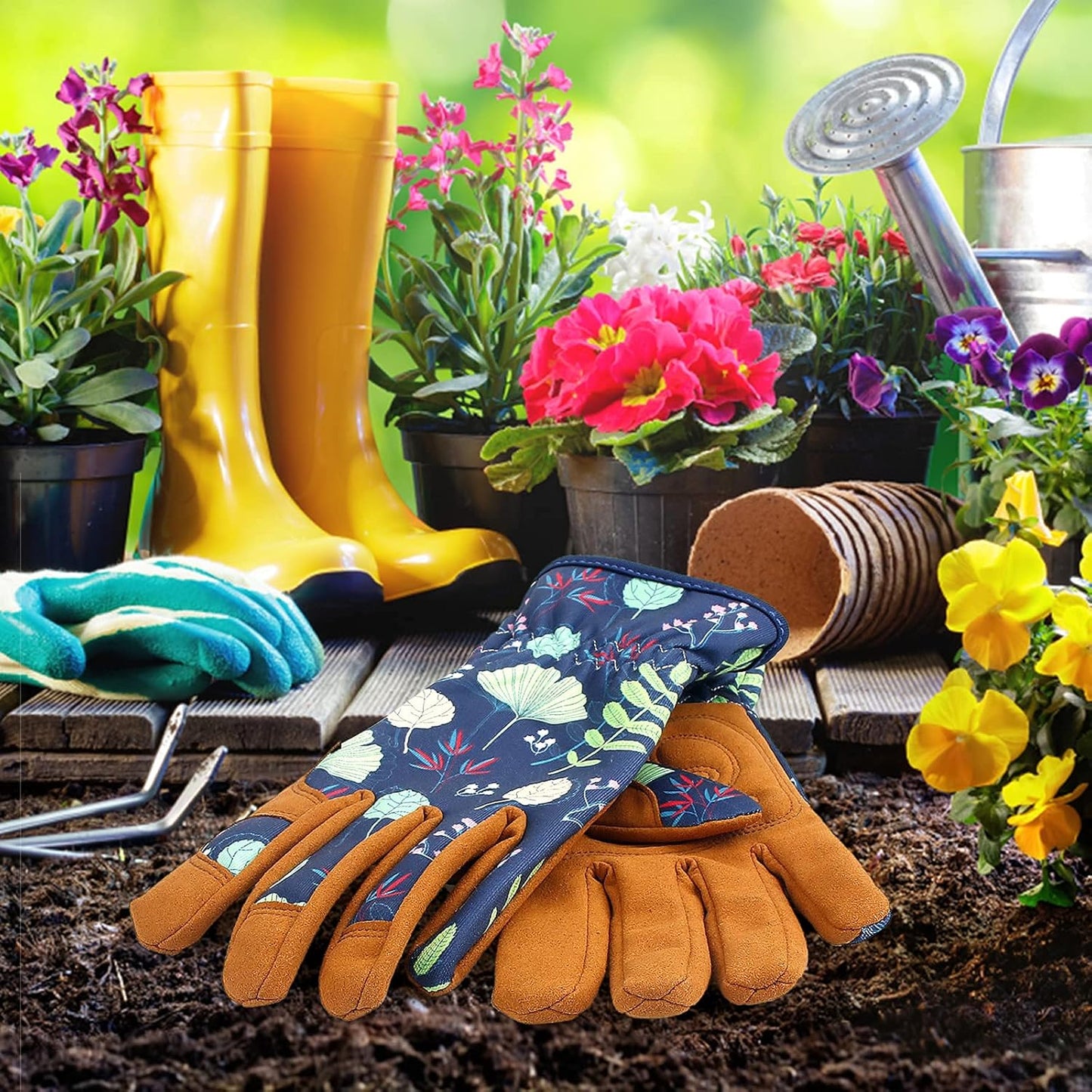 Microfiber Leather Gardening Gloves for Women Breathable Womens Gardening Gloves Great Comfortable and Flexible for Gardening