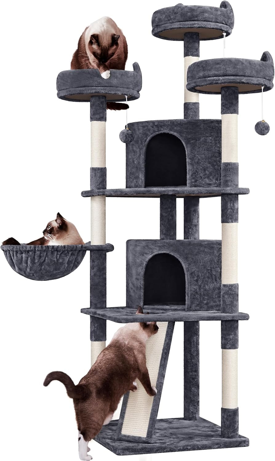 Yaheetech 68.5In Cat Tree Multi-Level Cat Tower with Large Condo＆Cozy Perches Stable Pet Play House W/Sisal-Covered Scratching Posts＆Board for Indoor Cats, Dark Gray
