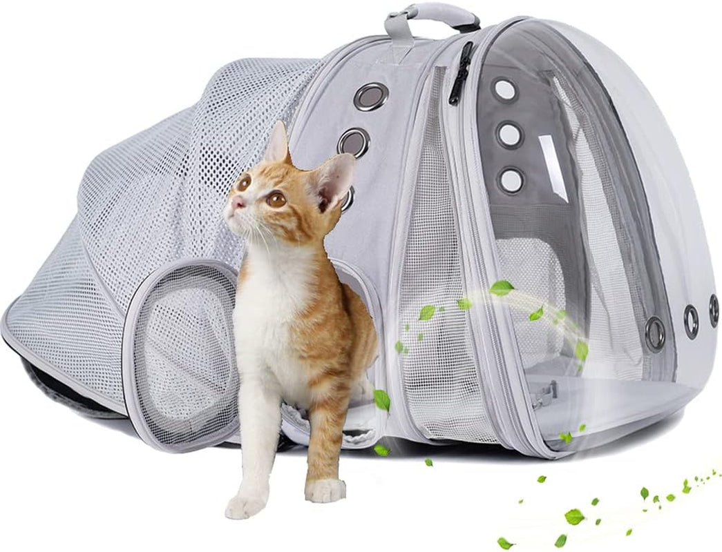 Dual Expandable Polarized Cat Backpack Carrier, Fit up to 20 Lbs, Expandable Front & Back Space Capsule Polarized Bubble Pet Carrier for Large Cat and Small Dog, Pet Carrying Hiking Traveling Backpack
