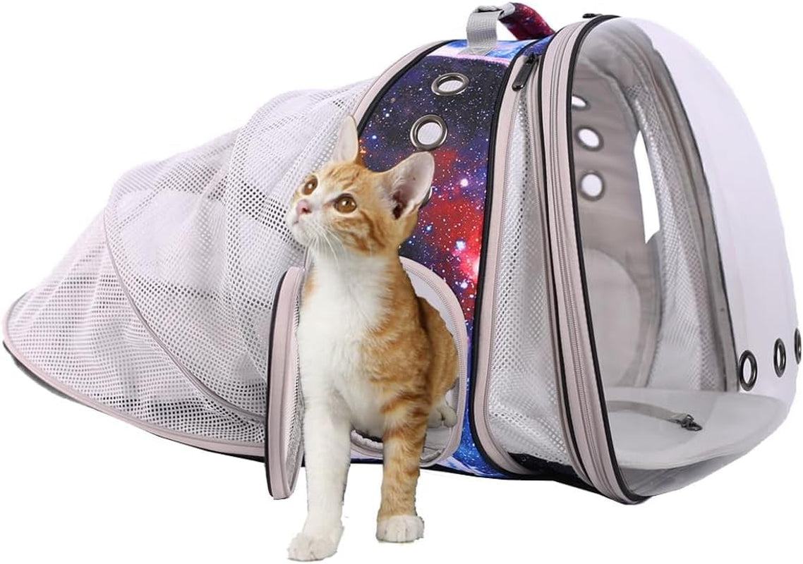 Dual Expandable Polarized Cat Backpack Carrier, Fit up to 20 Lbs, Expandable Front & Back Space Capsule Polarized Bubble Pet Carrier for Large Cat and Small Dog, Pet Carrying Hiking Traveling Backpack