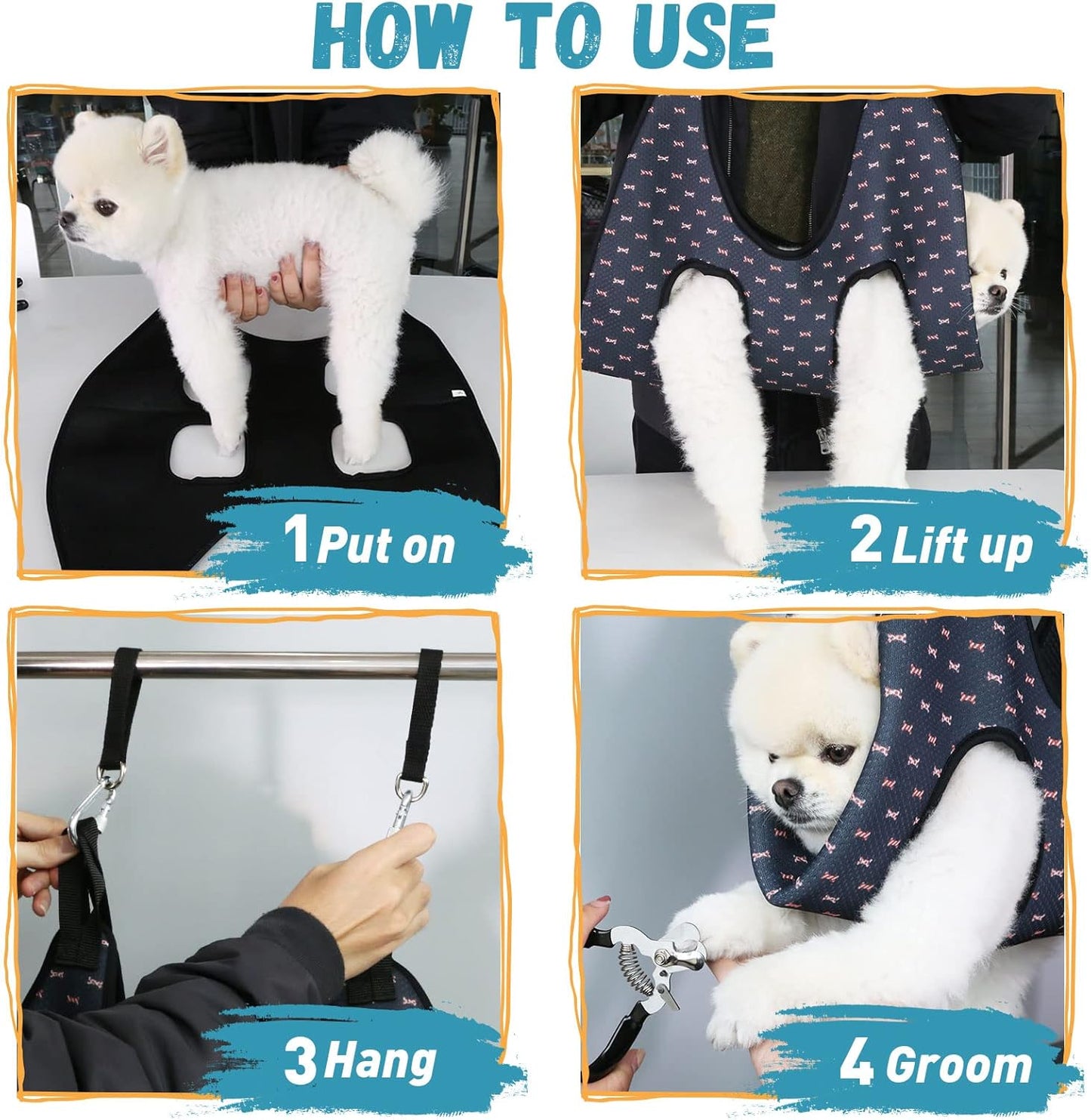 Supet Pet Grooming Hammock Harness for Cats&Dogs,Relaxation Hammock Restraint Dog&Small Animal Leashes Sling for Grooming and Nail Trimming Clipping Grooming L(Legs Spacing:10.6''-15''/Maxw:70Lbs)