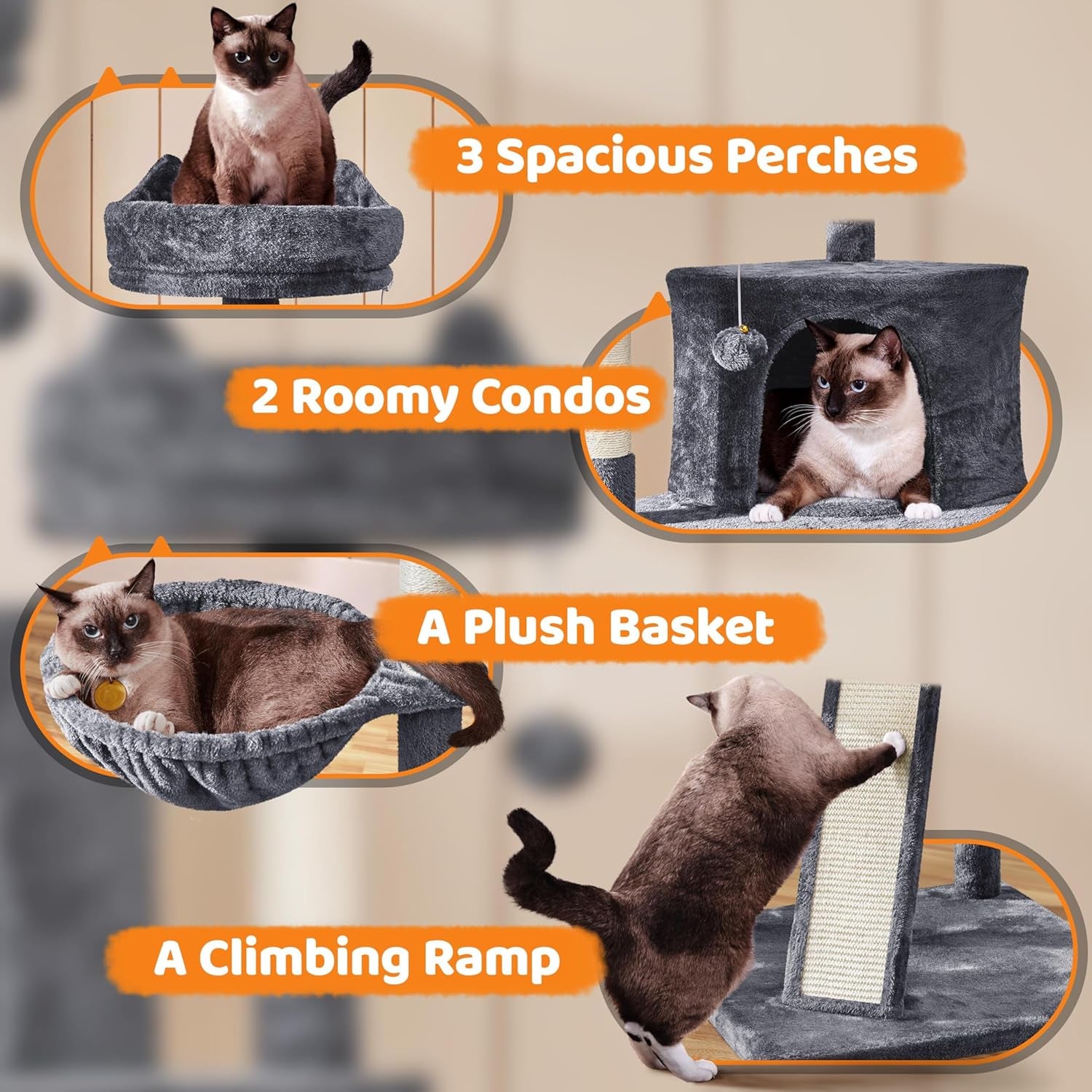 Yaheetech 68.5In Cat Tree Multi-Level Cat Tower with Large Condo＆Cozy Perches Stable Pet Play House W/Sisal-Covered Scratching Posts＆Board for Indoor Cats, Dark Gray
