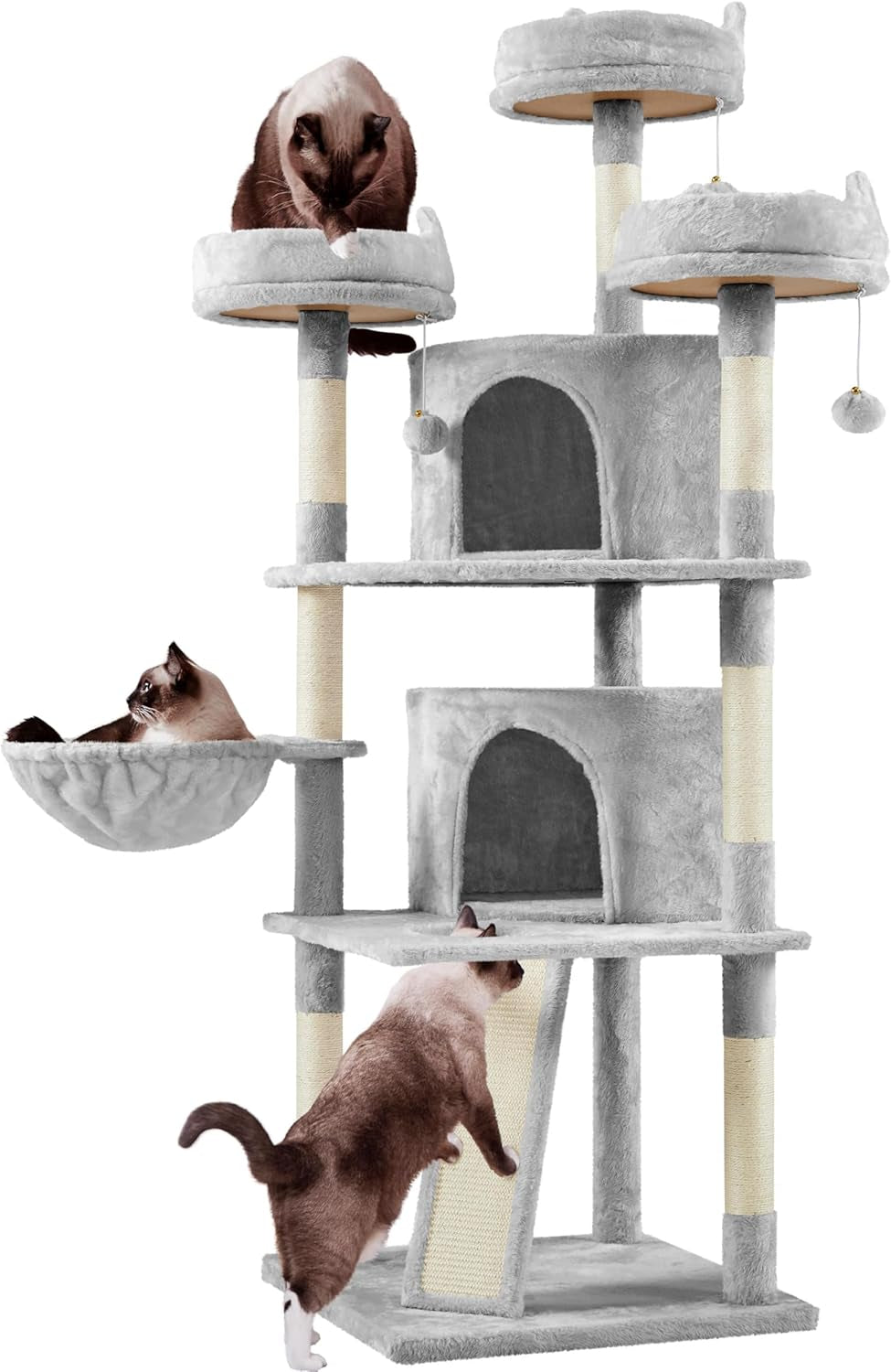 Yaheetech 68.5In Cat Tree Multi-Level Cat Tower with Large Condo＆Cozy Perches Stable Pet Play House W/Sisal-Covered Scratching Posts＆Board for Indoor Cats, Dark Gray