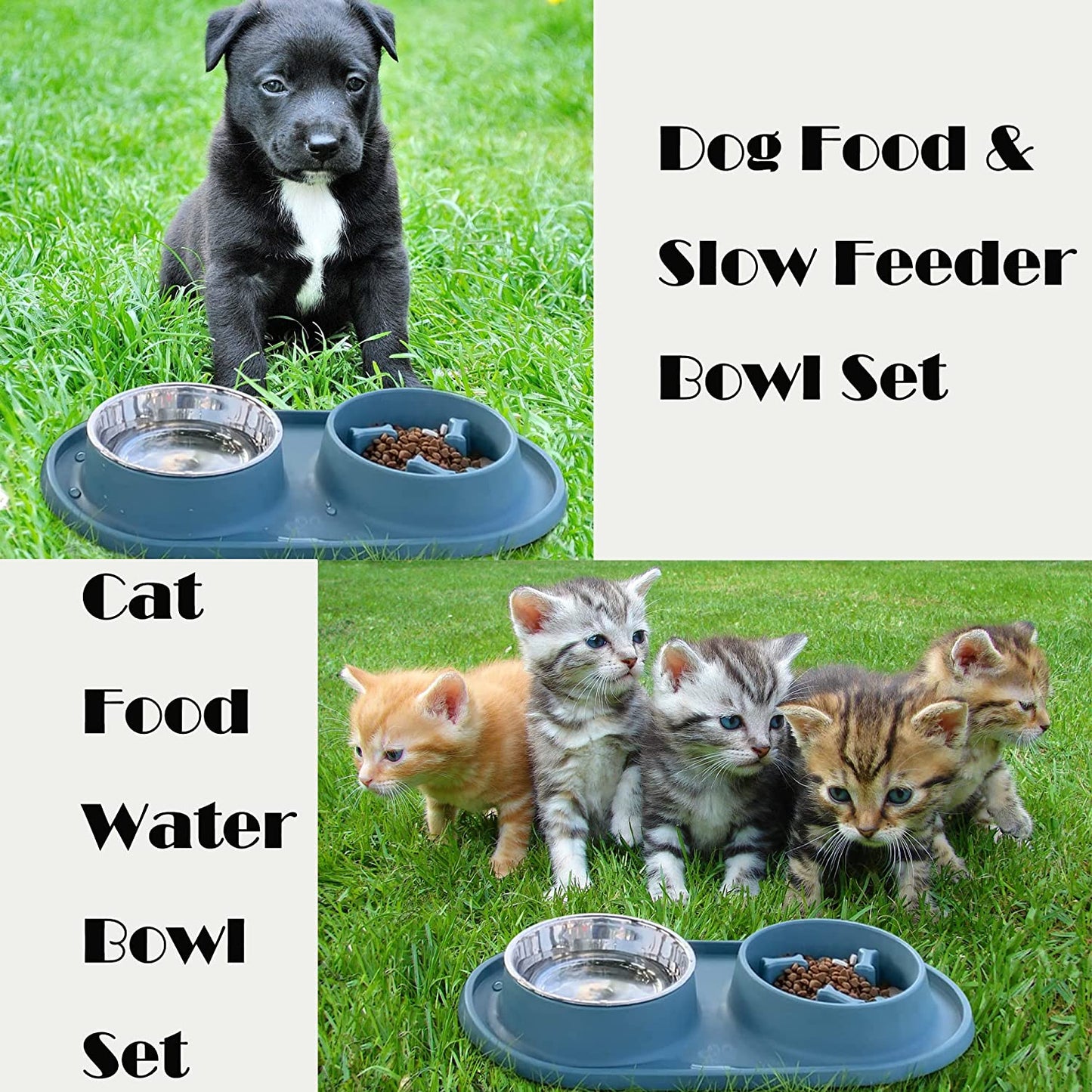 Dog Bowls Small Medium Sized Dog Food Bowl, Slow Feeder Dog Bowl Set, Stainless Steel Dog Bowls, Non-Skid Cat Dog Food and Water Bowls by Deyesom (Navy)