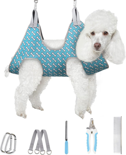 Supet Pet Grooming Hammock Harness for Cats&Dogs,Relaxation Hammock Restraint Dog&Small Animal Leashes Sling for Grooming and Nail Trimming Clipping Grooming L(Legs Spacing:10.6''-15''/Maxw:70Lbs)