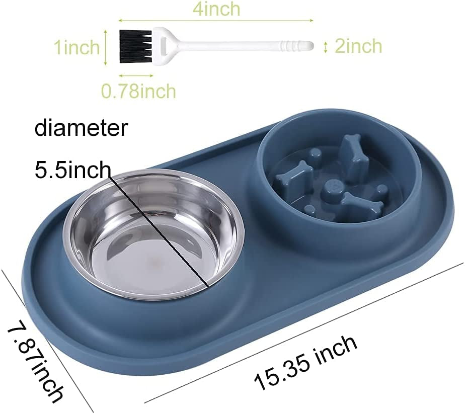Dog Bowls Small Medium Sized Dog Food Bowl, Slow Feeder Dog Bowl Set, Stainless Steel Dog Bowls, Non-Skid Cat Dog Food and Water Bowls by Deyesom (Navy)