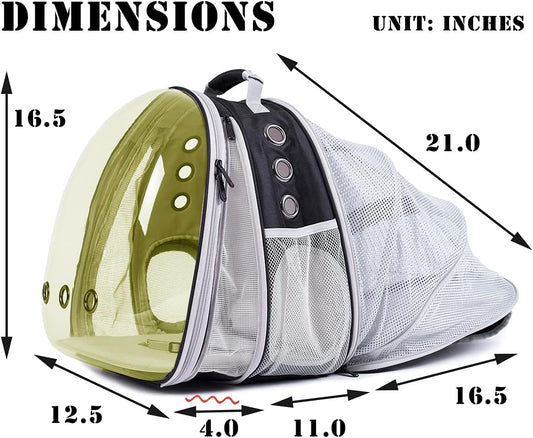 Dual Expandable Polarized Cat Backpack Carrier, Fit up to 20 Lbs, Expandable Front & Back Space Capsule Polarized Bubble Pet Carrier for Large Cat and Small Dog, Pet Carrying Hiking Traveling Backpack