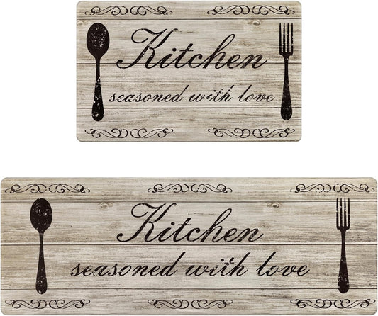 anti Fatigue Kitchen Mat Set of 2 Non Slip Kitchen Rugs and Mats Farmhouse Waterproof Memory Foam Kitchen Rugs Cushioned Kitchen Floor Mats Comfort Standing Mat for Kitchen Home Sink Office