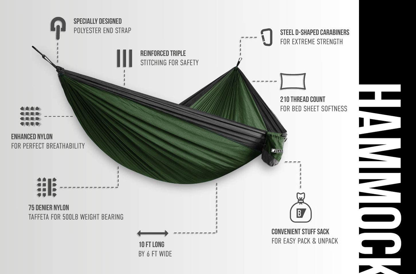 2 Person Portable Hammock - Backpacking to Camping - Double Hammock for Travel & Outdoor
