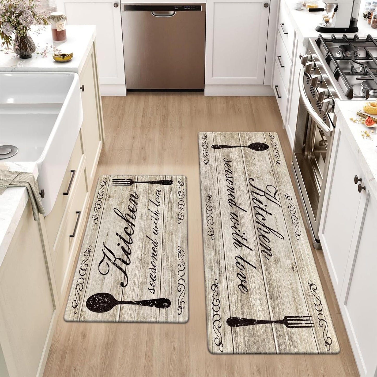 anti Fatigue Kitchen Mat Set of 2 Non Slip Kitchen Rugs and Mats Farmhouse Waterproof Memory Foam Kitchen Rugs Cushioned Kitchen Floor Mats Comfort Standing Mat for Kitchen Home Sink Office