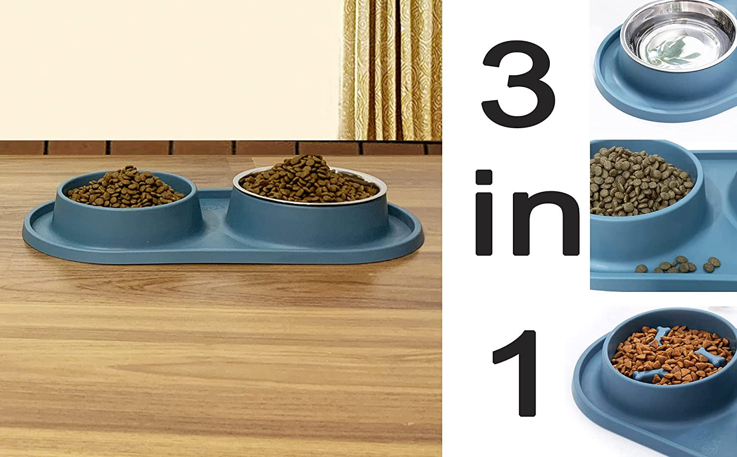 Dog Bowls Small Medium Sized Dog Food Bowl, Slow Feeder Dog Bowl Set, Stainless Steel Dog Bowls, Non-Skid Cat Dog Food and Water Bowls by Deyesom (Navy)