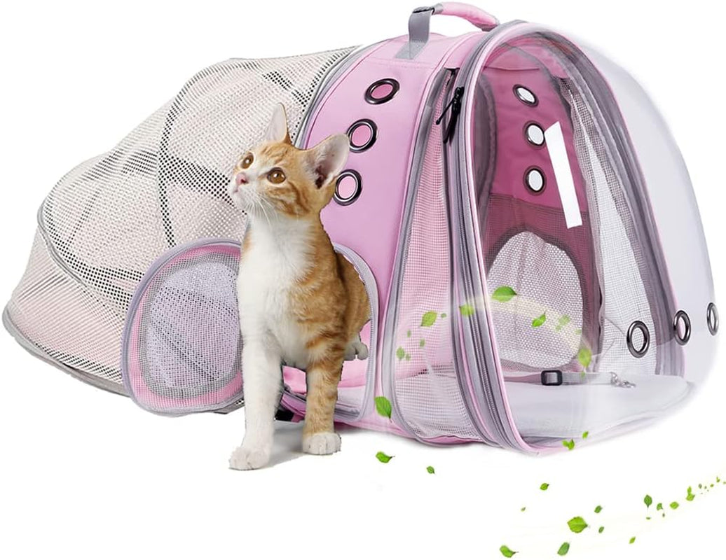 Dual Expandable Polarized Cat Backpack Carrier, Fit up to 20 Lbs, Expandable Front & Back Space Capsule Polarized Bubble Pet Carrier for Large Cat and Small Dog, Pet Carrying Hiking Traveling Backpack