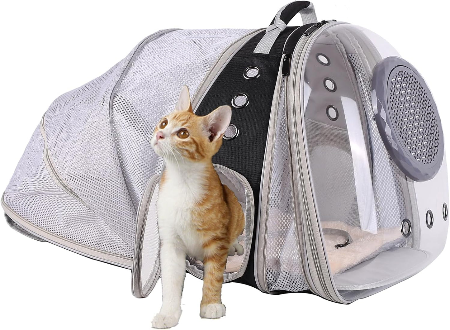 Dual Expandable Polarized Cat Backpack Carrier, Fit up to 20 Lbs, Expandable Front & Back Space Capsule Polarized Bubble Pet Carrier for Large Cat and Small Dog, Pet Carrying Hiking Traveling Backpack