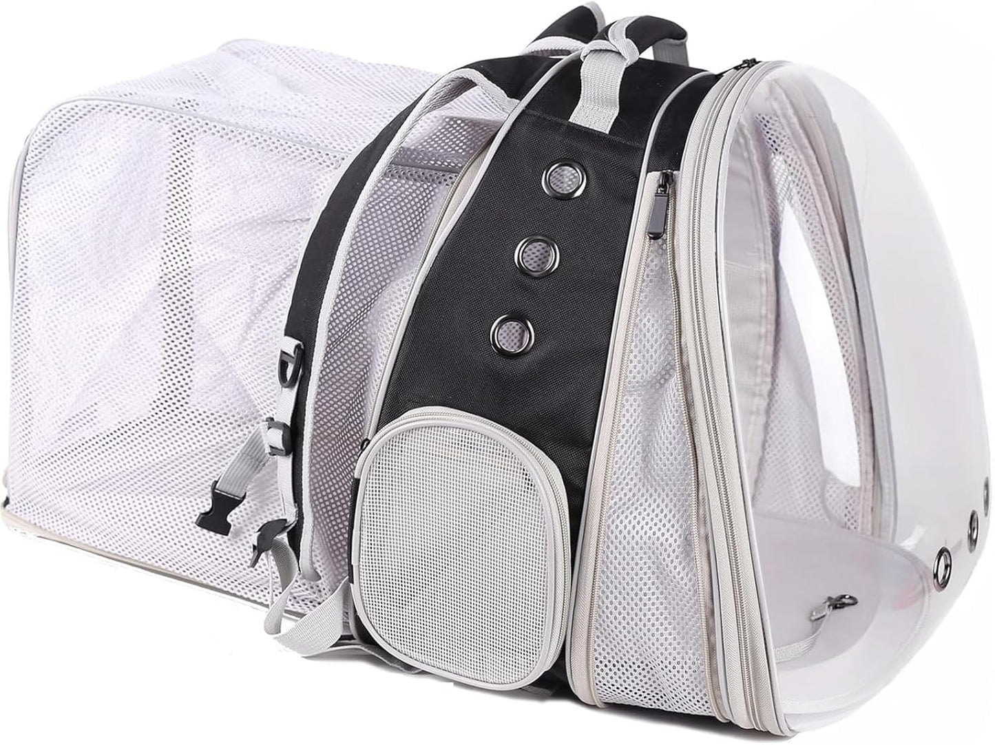 Dual Expandable Polarized Cat Backpack Carrier, Fit up to 20 Lbs, Expandable Front & Back Space Capsule Polarized Bubble Pet Carrier for Large Cat and Small Dog, Pet Carrying Hiking Traveling Backpack