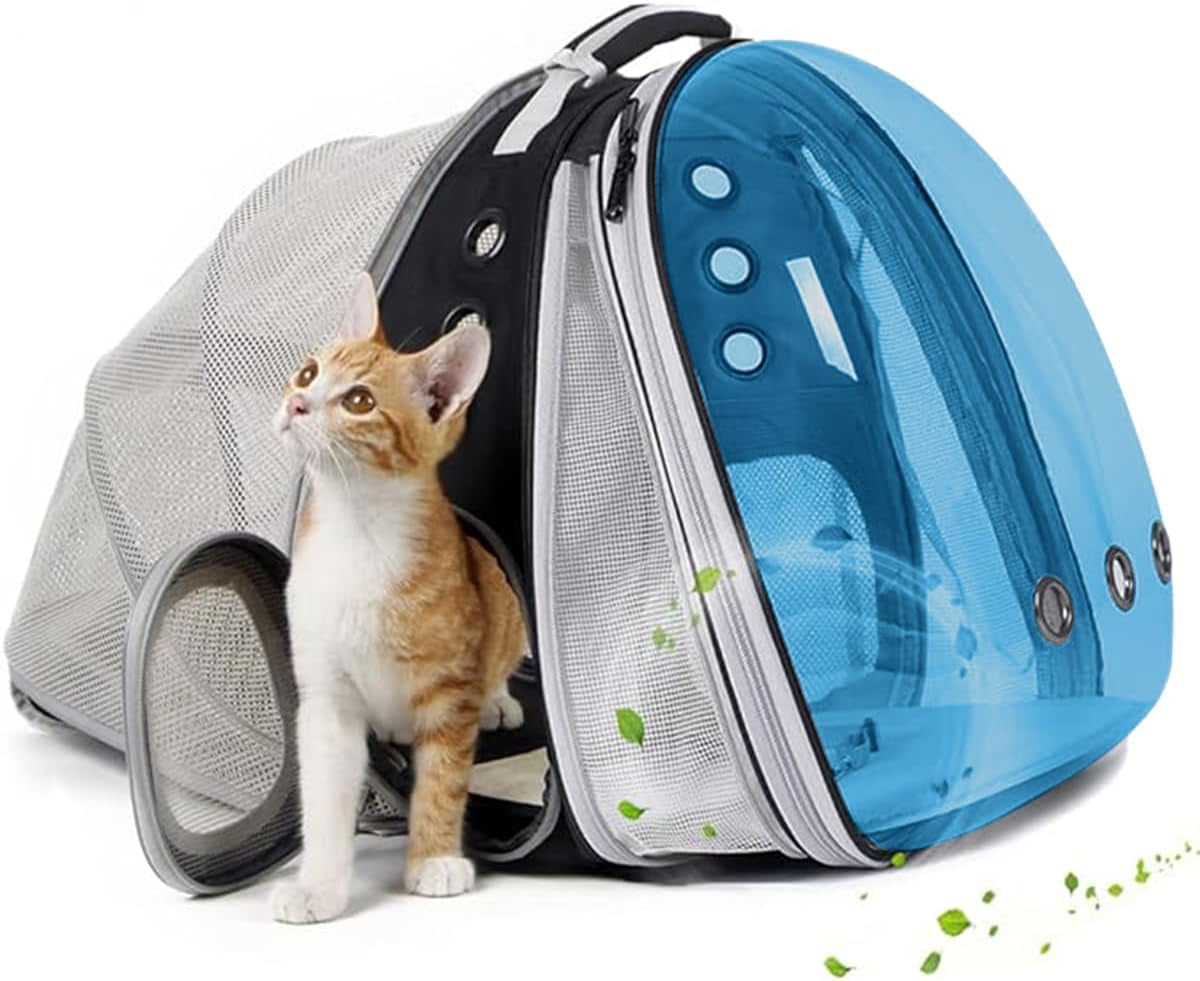 Dual Expandable Polarized Cat Backpack Carrier, Fit up to 20 Lbs, Expandable Front & Back Space Capsule Polarized Bubble Pet Carrier for Large Cat and Small Dog, Pet Carrying Hiking Traveling Backpack