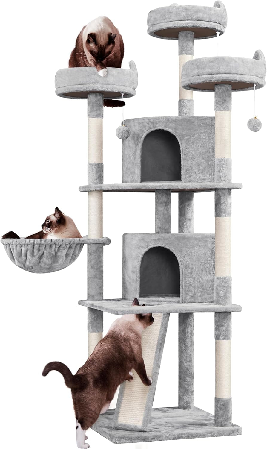 Yaheetech 68.5In Cat Tree Multi-Level Cat Tower with Large Condo＆Cozy Perches Stable Pet Play House W/Sisal-Covered Scratching Posts＆Board for Indoor Cats, Dark Gray