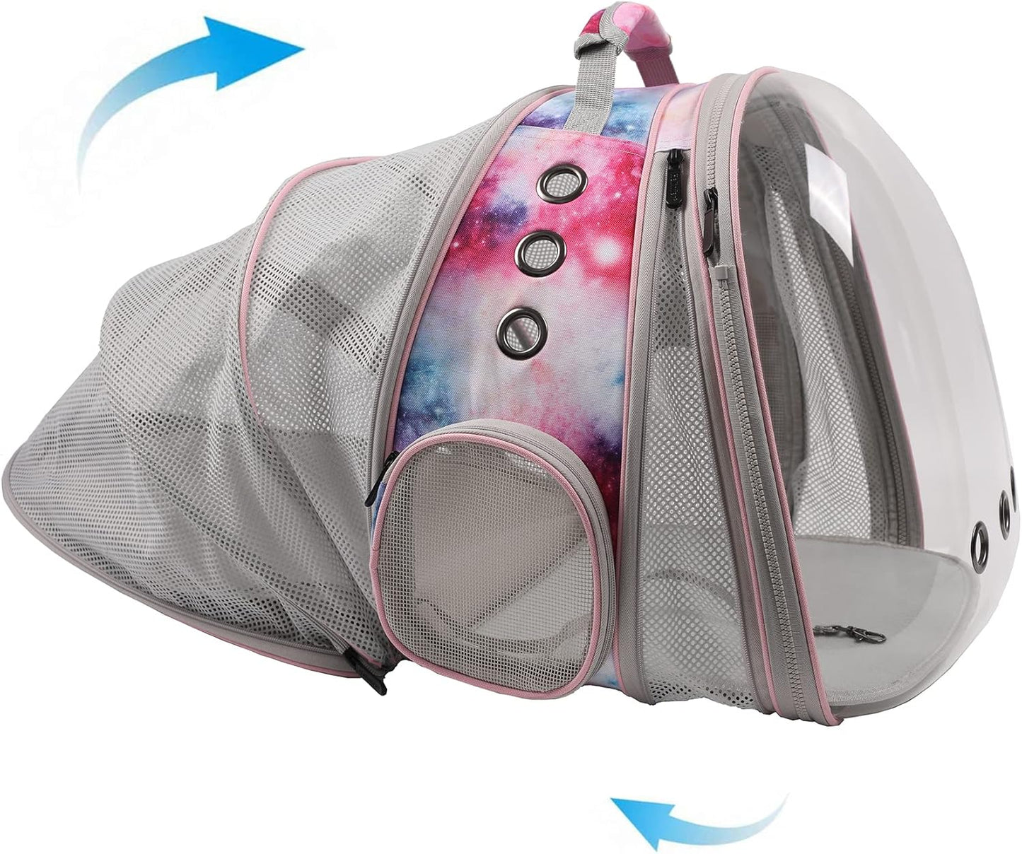 Dual Expandable Polarized Cat Backpack Carrier, Fit up to 20 Lbs, Expandable Front & Back Space Capsule Polarized Bubble Pet Carrier for Large Cat and Small Dog, Pet Carrying Hiking Traveling Backpack