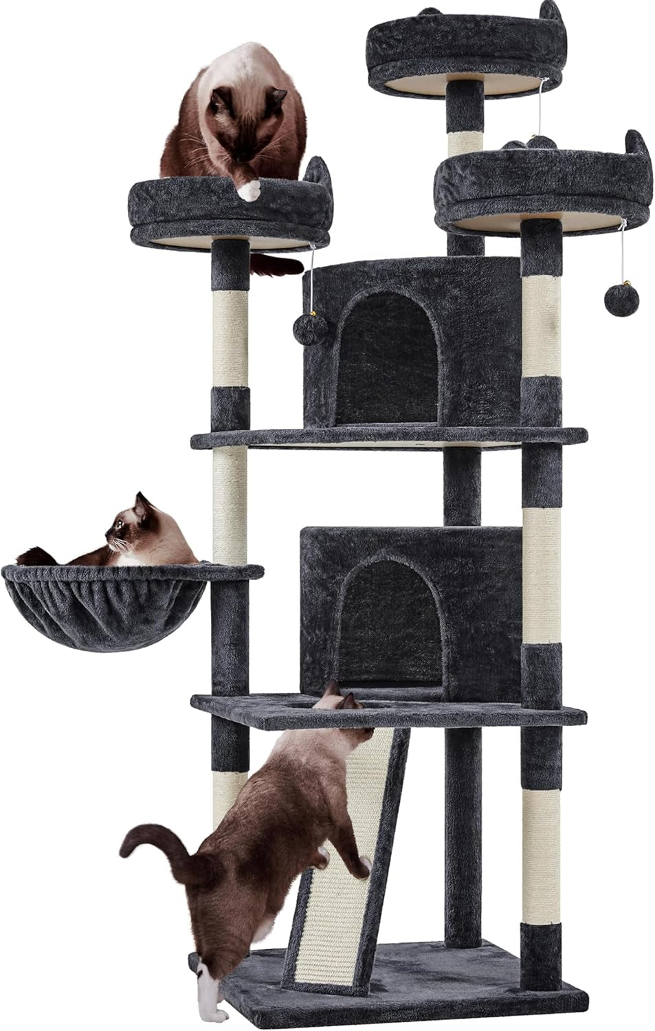 Yaheetech 68.5In Cat Tree Multi-Level Cat Tower with Large Condo＆Cozy Perches Stable Pet Play House W/Sisal-Covered Scratching Posts＆Board for Indoor Cats, Dark Gray